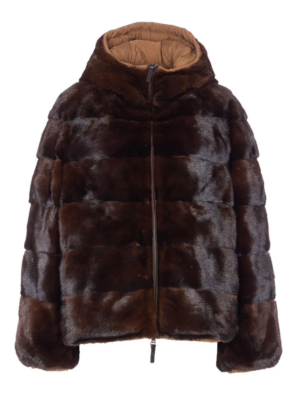 Yves Salomon Hooded Quilted Jacket Fur Detail In Brown