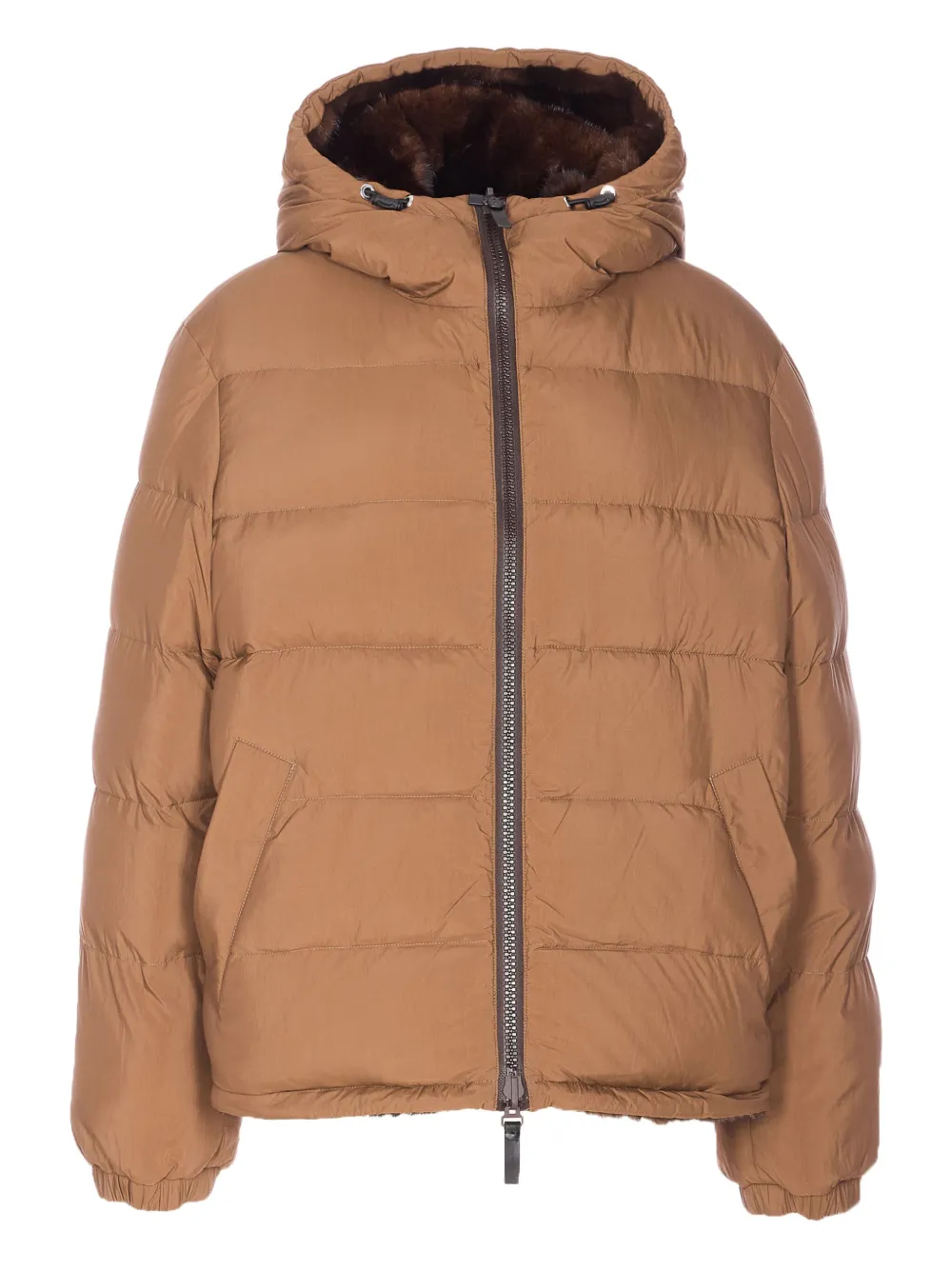 Yves Salomon Hooded Quilted Jacket Fur Detail In Brown