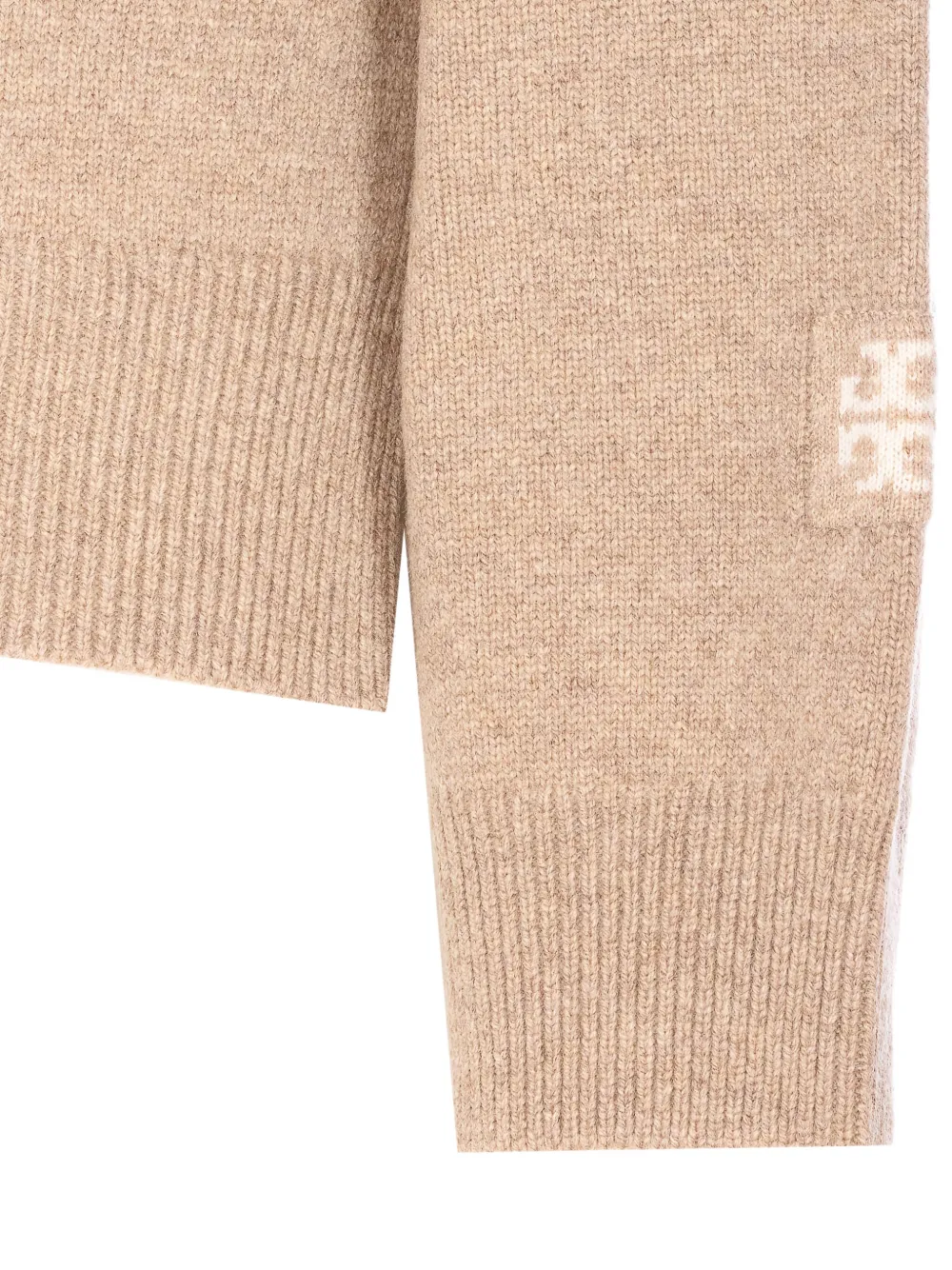 Tory Burch Sweater met hoge hals en geborduurd logo Beige
