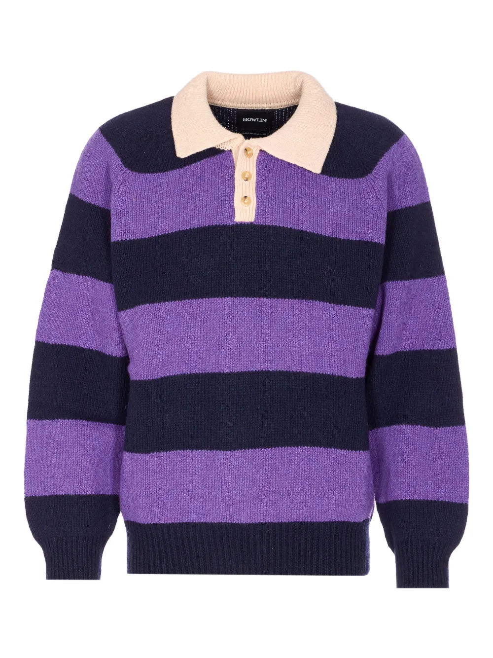 Howlin' striped button polo shirt | Purple | Image 1