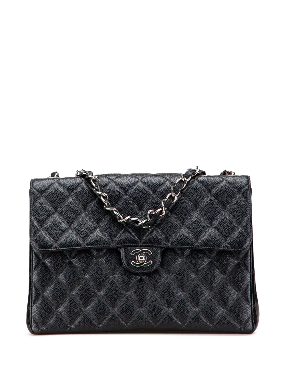 CHANEL Pre-Owned 2000-2002 ジャンボ クラシック キャビア シングルフラップ ショルダーバッグ - ブラック