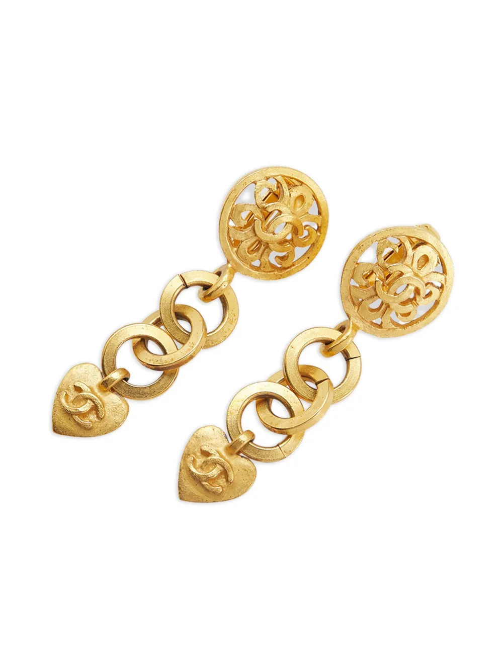CHANEL Pre-Owned 1995 ゴールドプレーテッド ココマーク ハート ドロップ クリップオン コスチューム イヤリング -