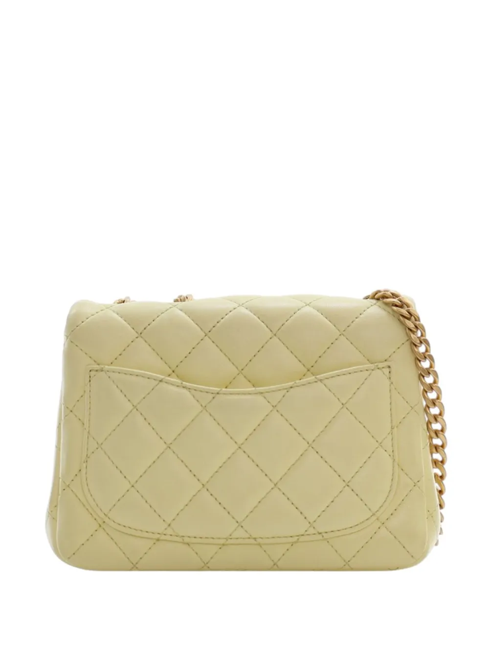 Pre-owned Chanel 2021-2025 Mini Square Lambskin Sweet Camellia Flap Crossbody Bag In Yellow