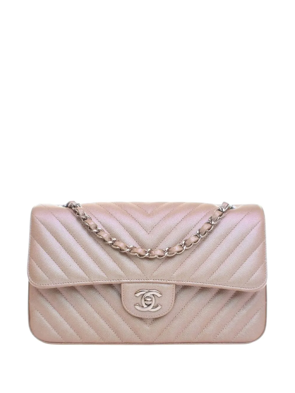CHANEL Pre-Owned 2017-2018 Medium Classic Chevron Iridescent Caviar Double Flap shoulder bag - Rosa