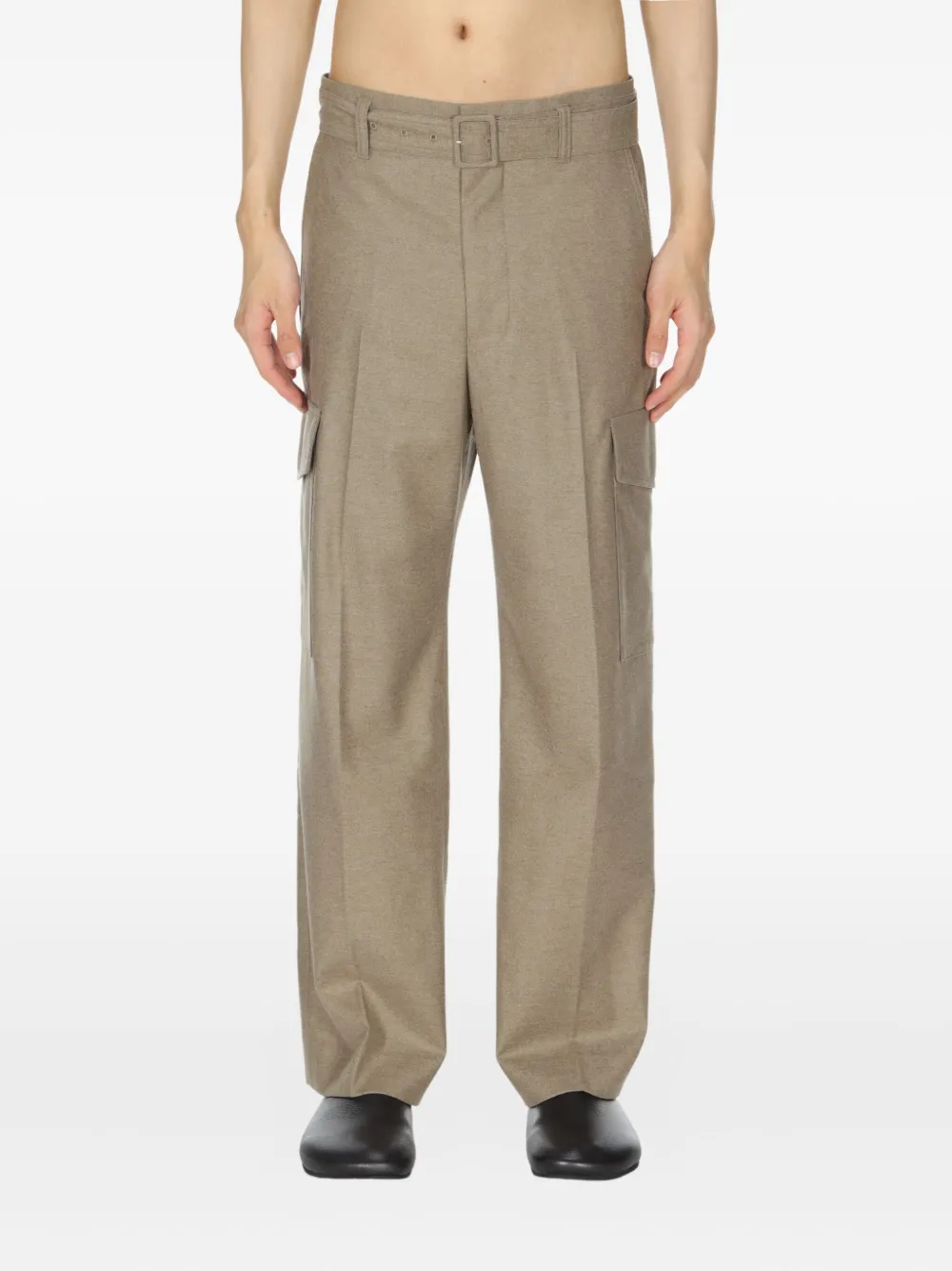 Auralee Flannel Cargo Slacks Trousers In Brown