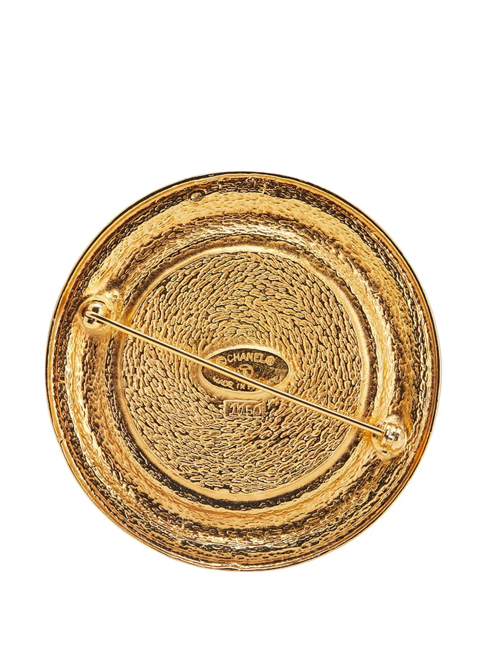Pre-owned Chanel 1970-1980 Gold Plated 31 Rue Cambon Round Brooch Costume Brooch
