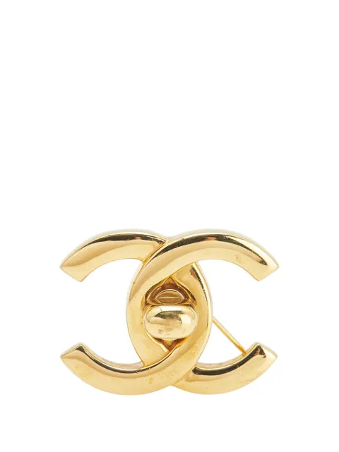 CHANEL Pre-Owned 1996 Gold Plated CC Turn-Lock Brooch costume brooch