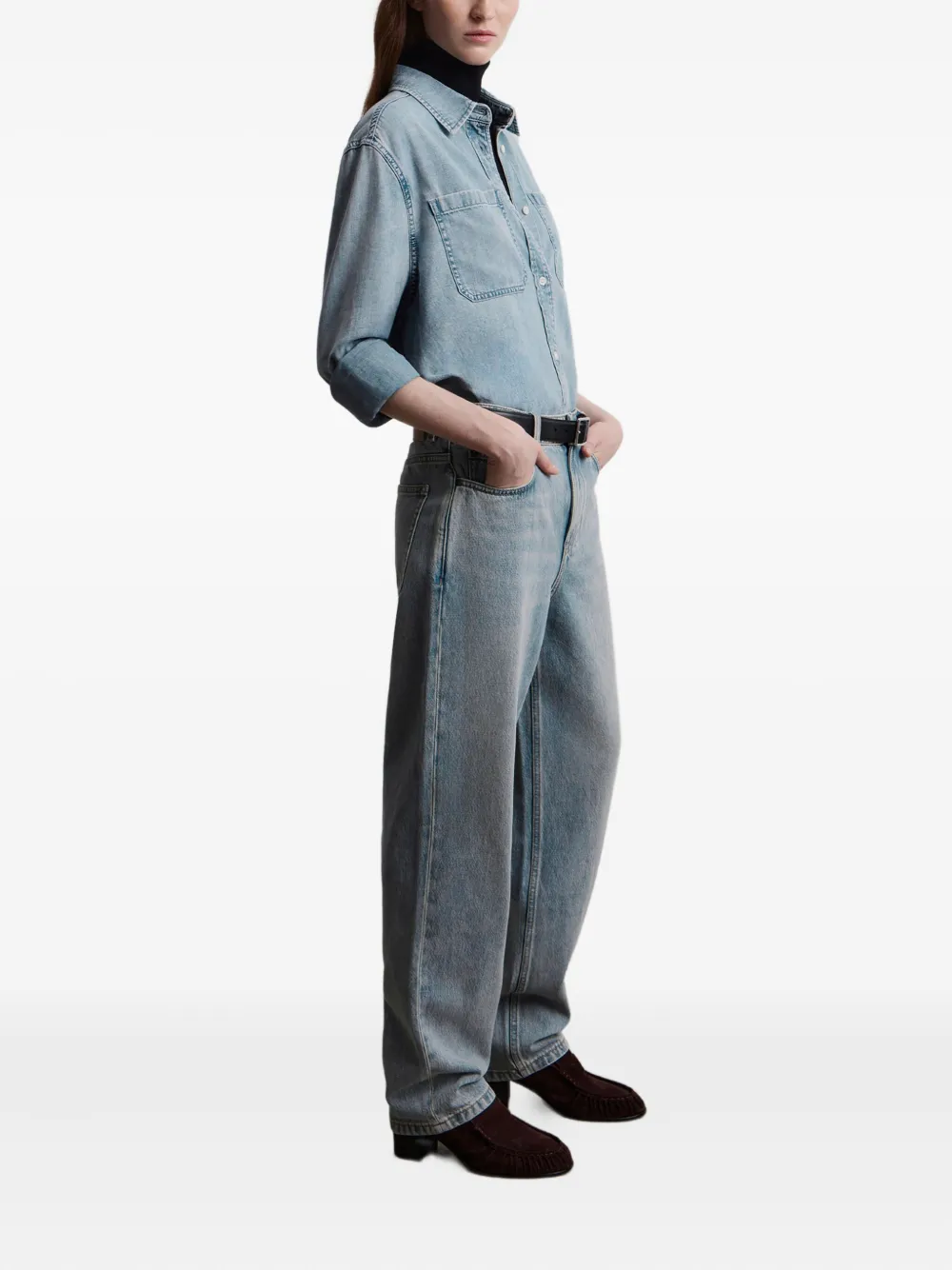 12 STOREEZ Denim blouse met zak Blauw