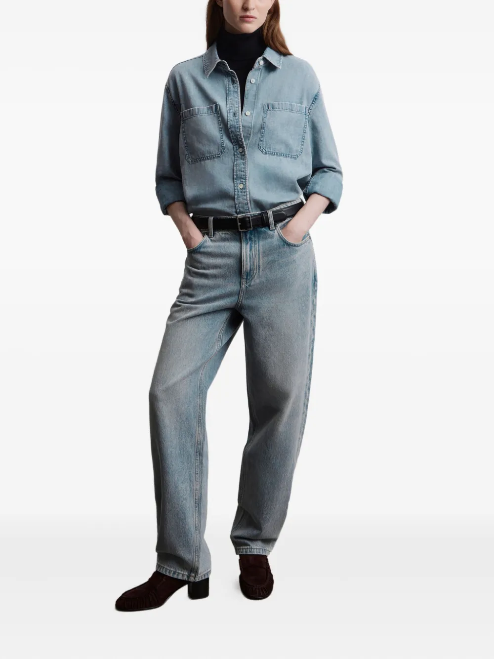 12 STOREEZ Denim blouse met zak - Blauw