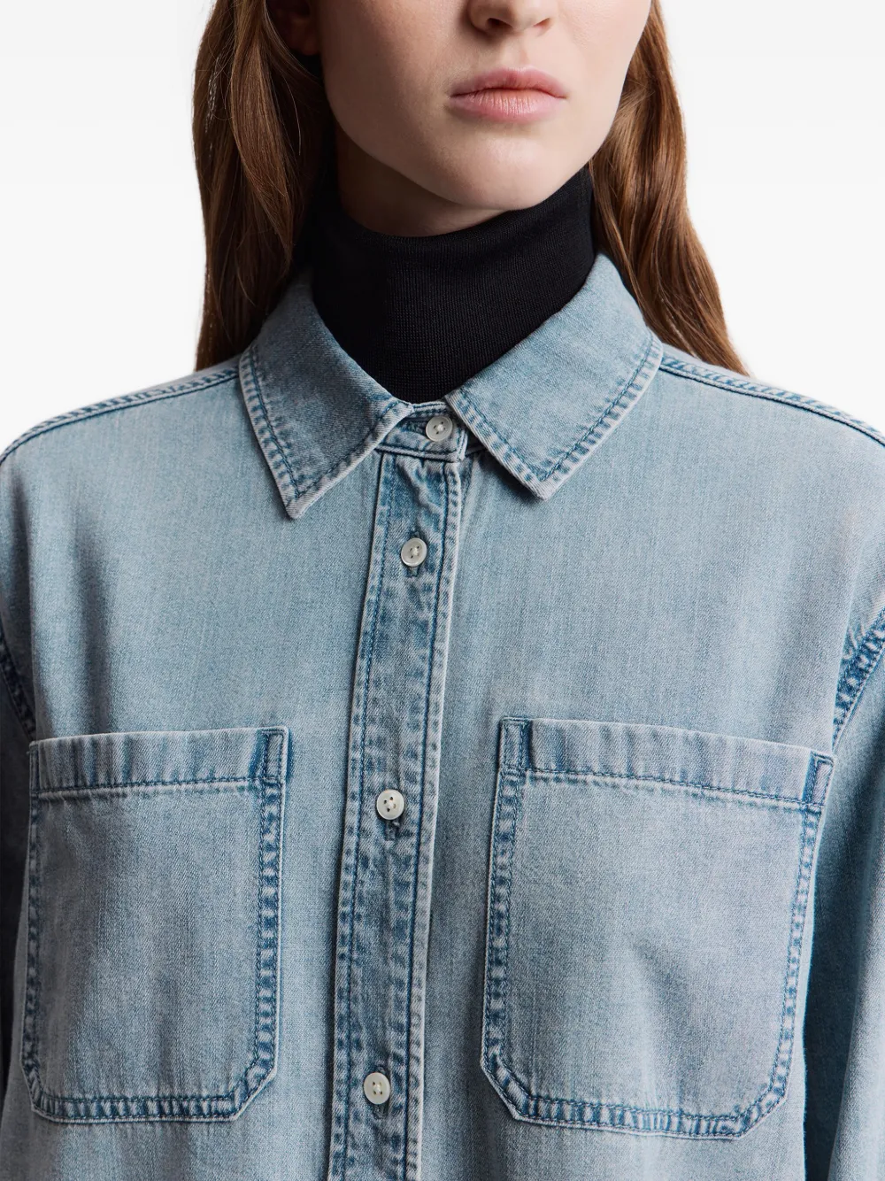 12 STOREEZ Denim blouse met zak Blauw