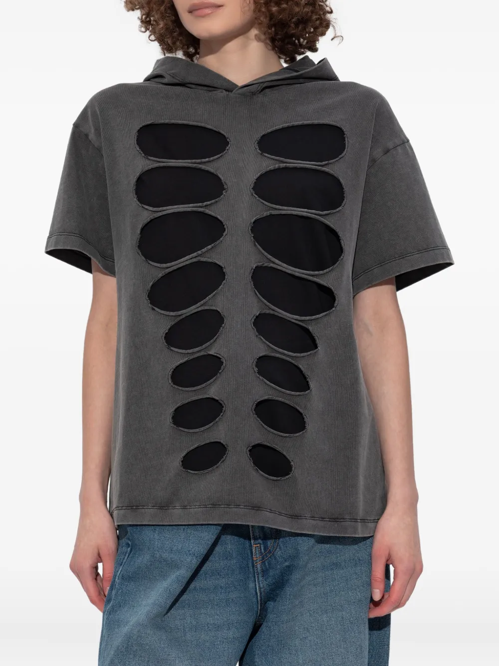 Avavav Cut-out Hooded T-shirt In Burgundy