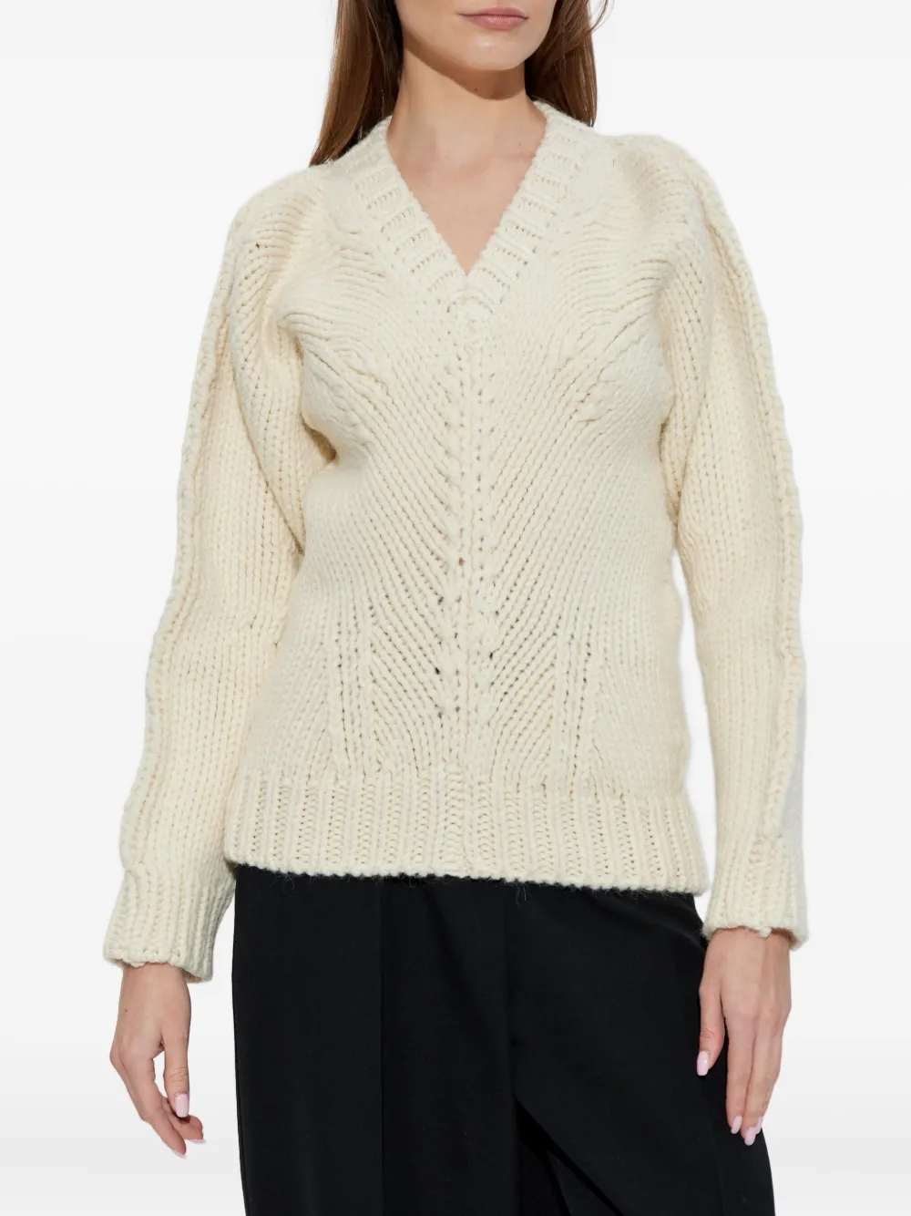 Jil Sander V-neck Wool Sweater In Neutral