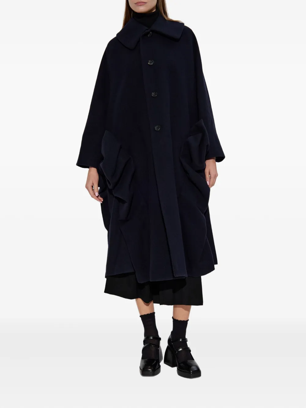 Comme Des Garçons Bow-detail Wool Coat In Blue
