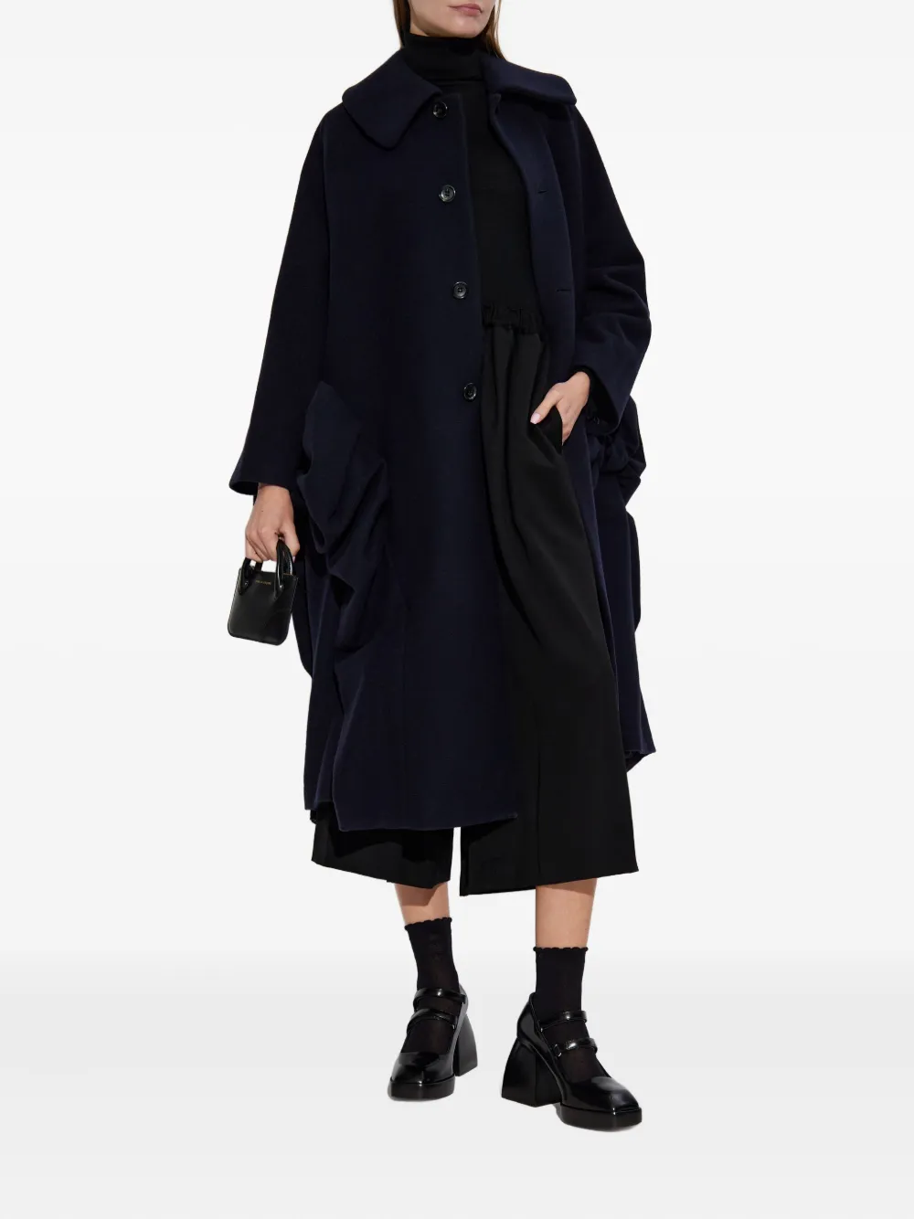 Comme Des Garçons Bow-detail Wool Coat In Blue