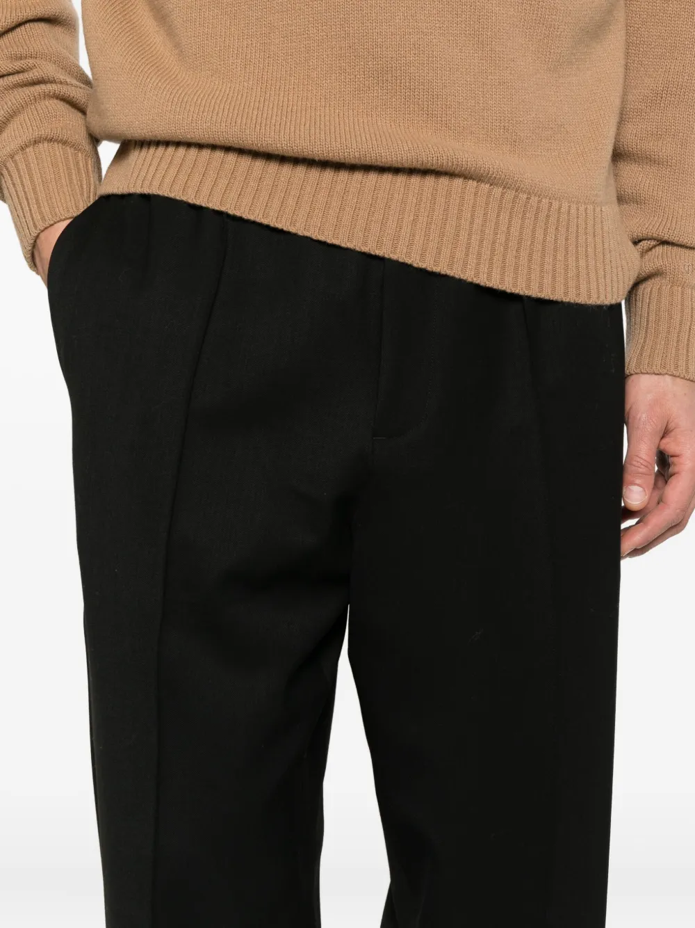 Seven Gauge Relaxed Wide-leg Trousers With Tapered Hem In Black