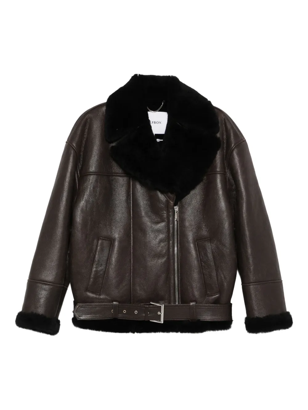 Halfboy Shearling-collar Leather Jacket In Brown