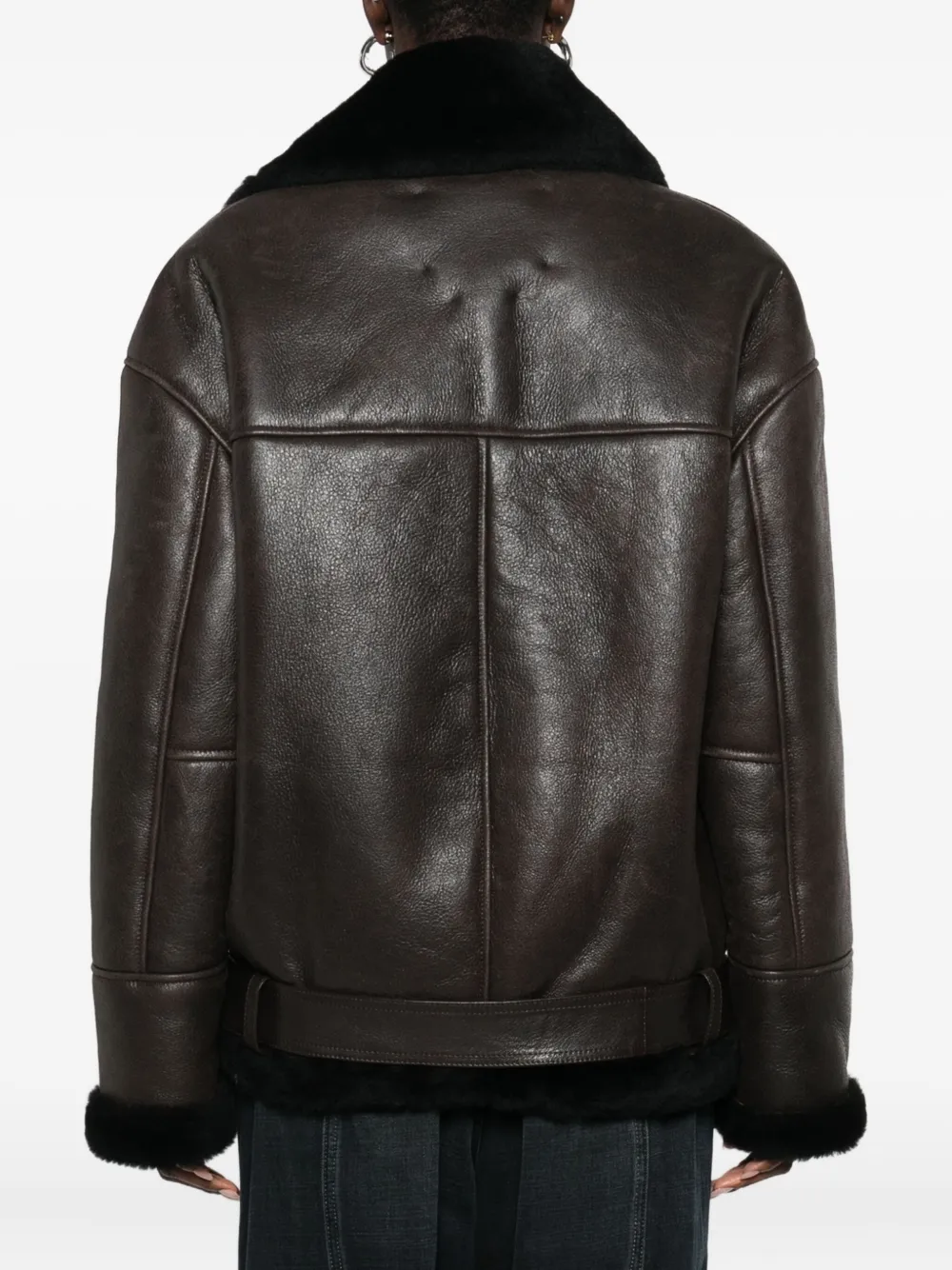 Halfboy Shearling-collar Leather Jacket In Brown