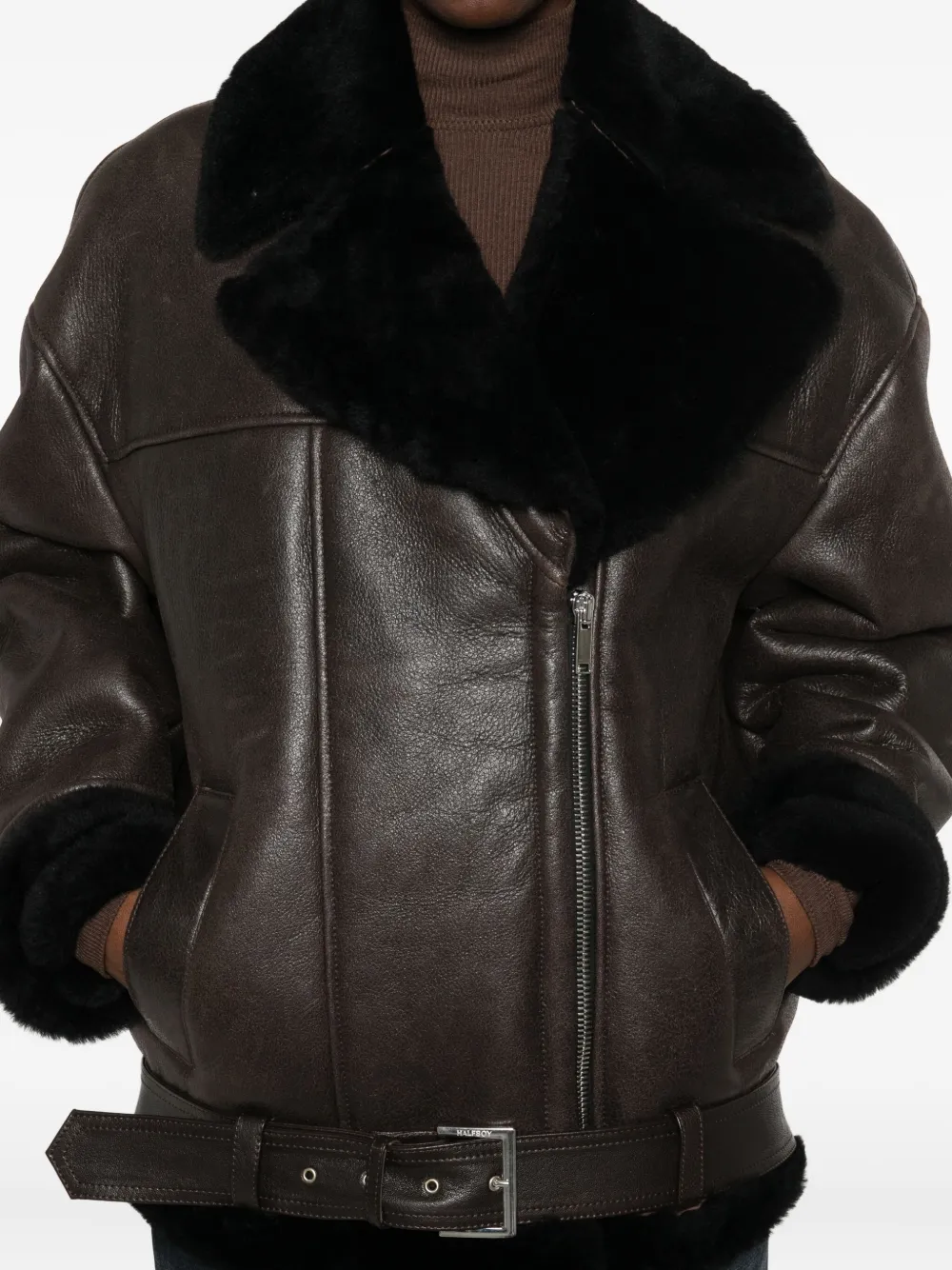 Halfboy Shearling-collar Leather Jacket In Brown