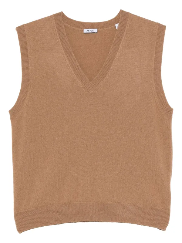 ASPESI V-neck Sleeveless Sweater in Brown