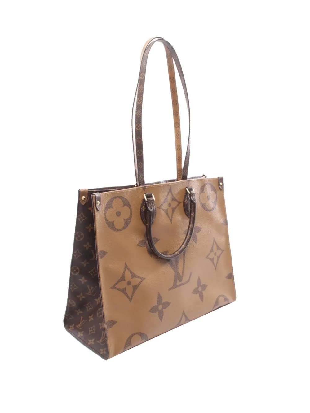 Pre-owned Louis Vuitton 2019 Monogram Reverse Giant Onthego Gm Satchel In Brown