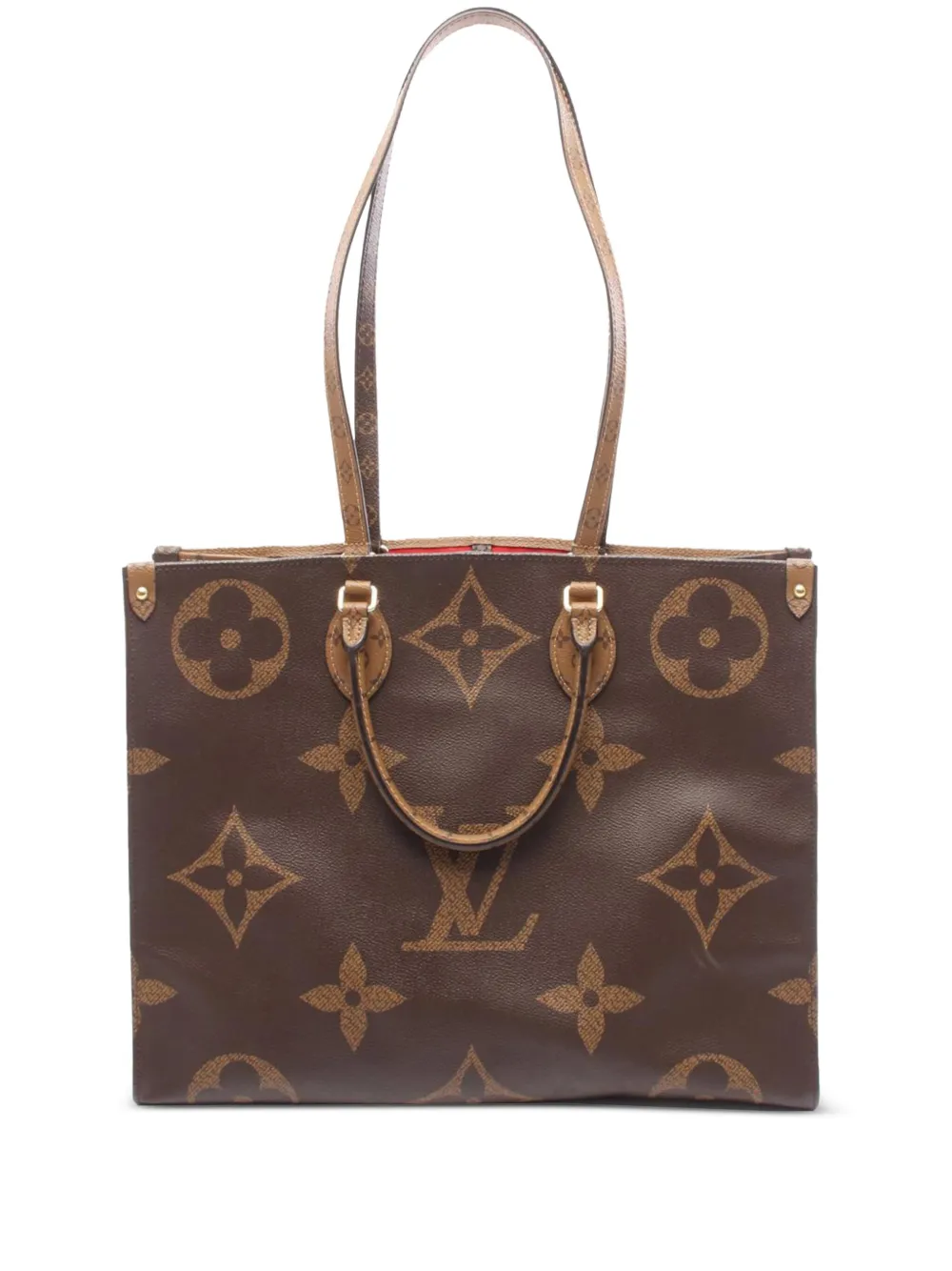 Pre-owned Louis Vuitton 2019 Monogram Reverse Giant Onthego Gm Satchel In Brown