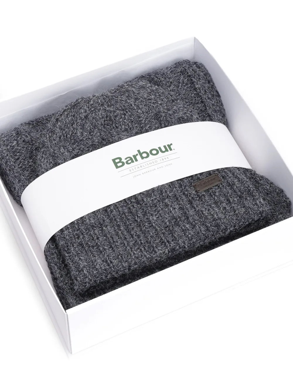 Barbour Kabelgebreide muts en sjaal Grijs