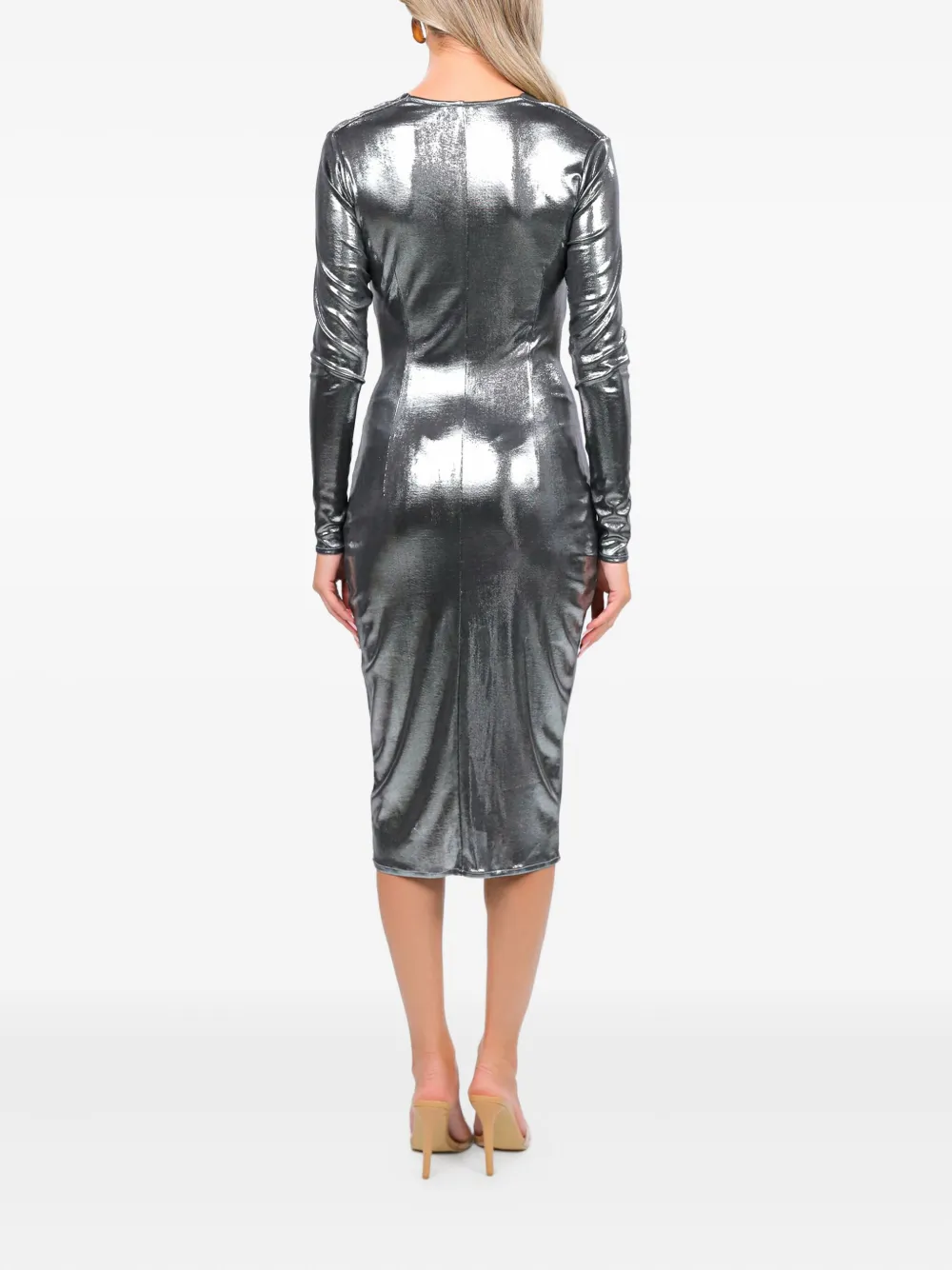  Roserry Mallorca Knot Long-sleeve Midi Dress - Silver 