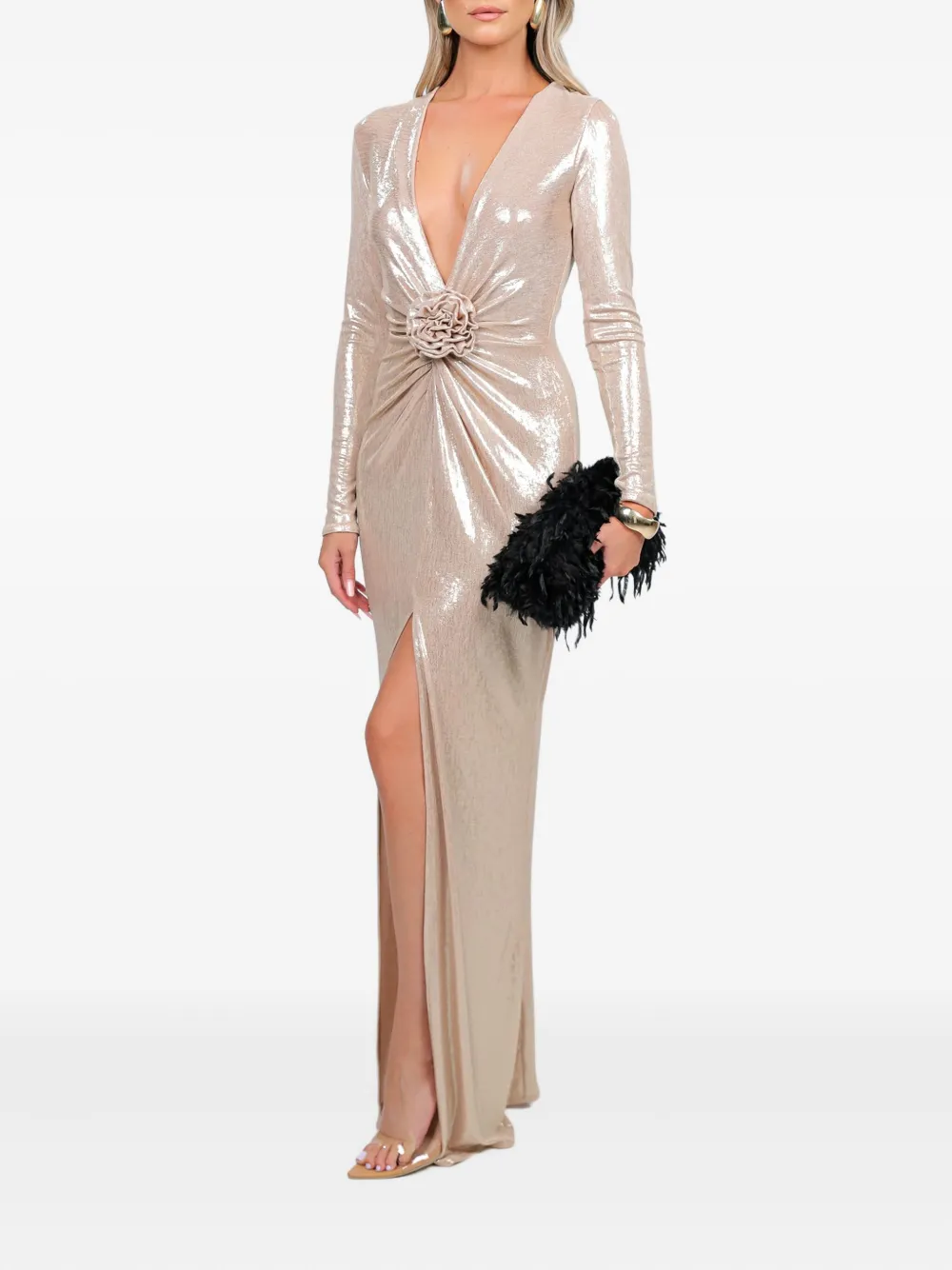 Roserry Mallorca Floral Maxi Dress In Metallic