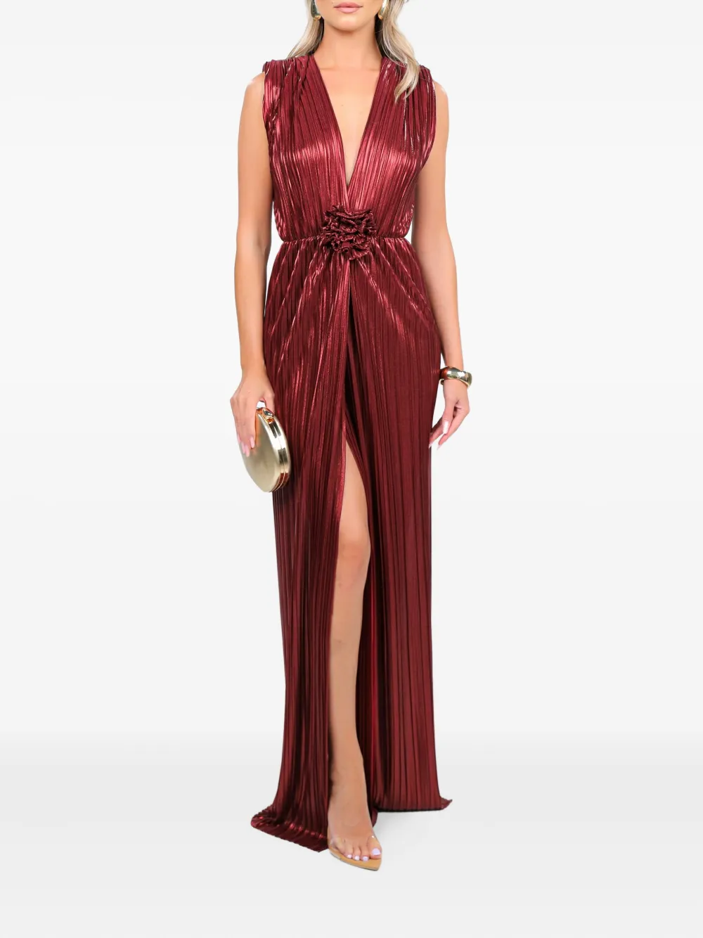 ROSERRY Verona pleated flower maxi dress - Rood