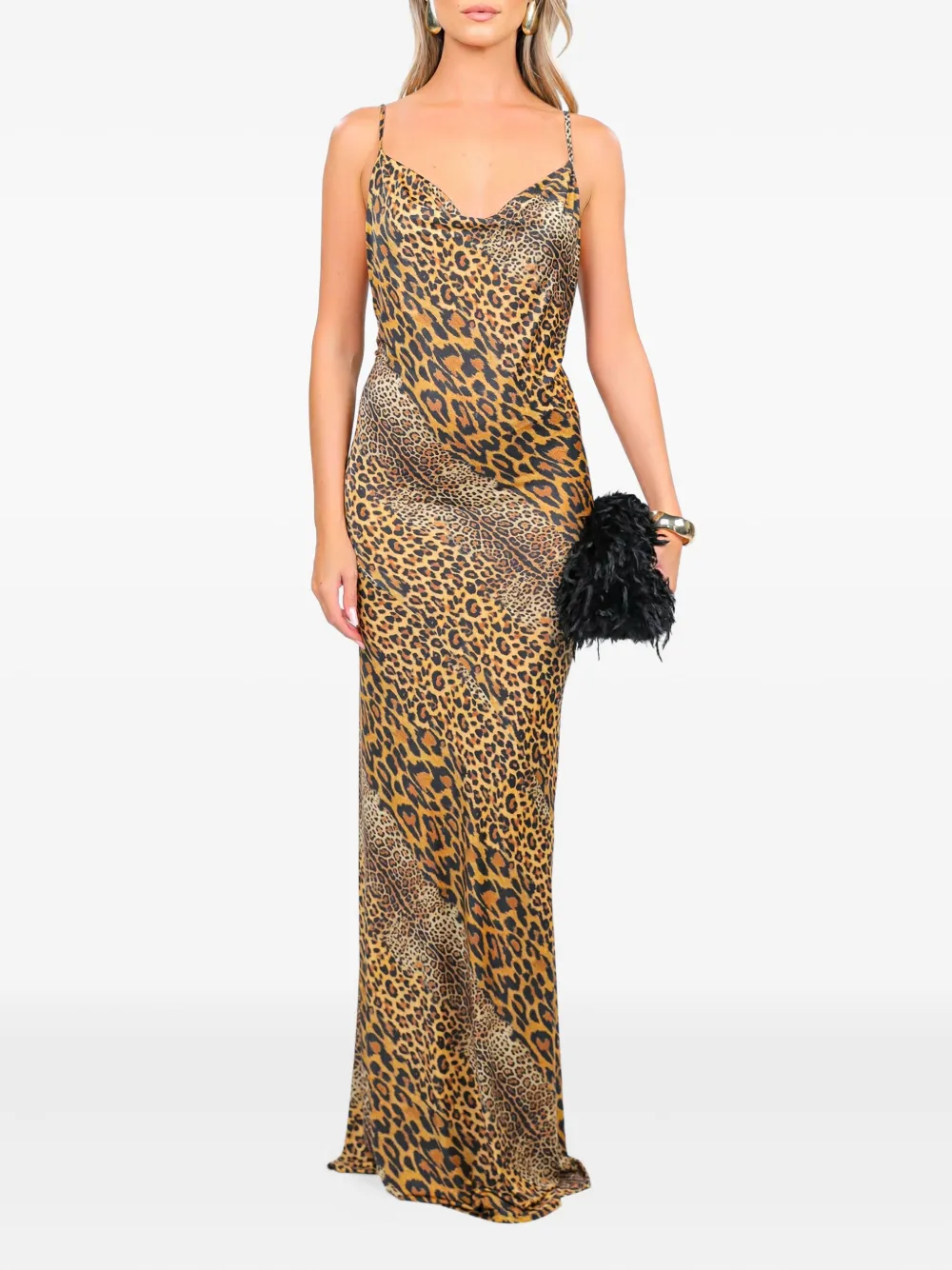 ROSERRY Margot cowl-neck printed maxi dress - Beige
