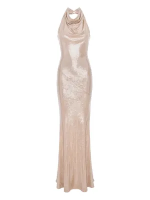 Versace Jeans Couture Sequinned high-neck Dress | Pink | FARFETCH