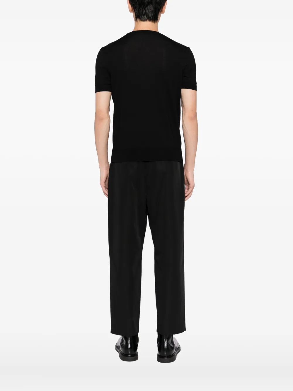 Tom Ford Black Crewneck T-shirt With Logo Embroidery On The Front In Cotton Blend Man In Black