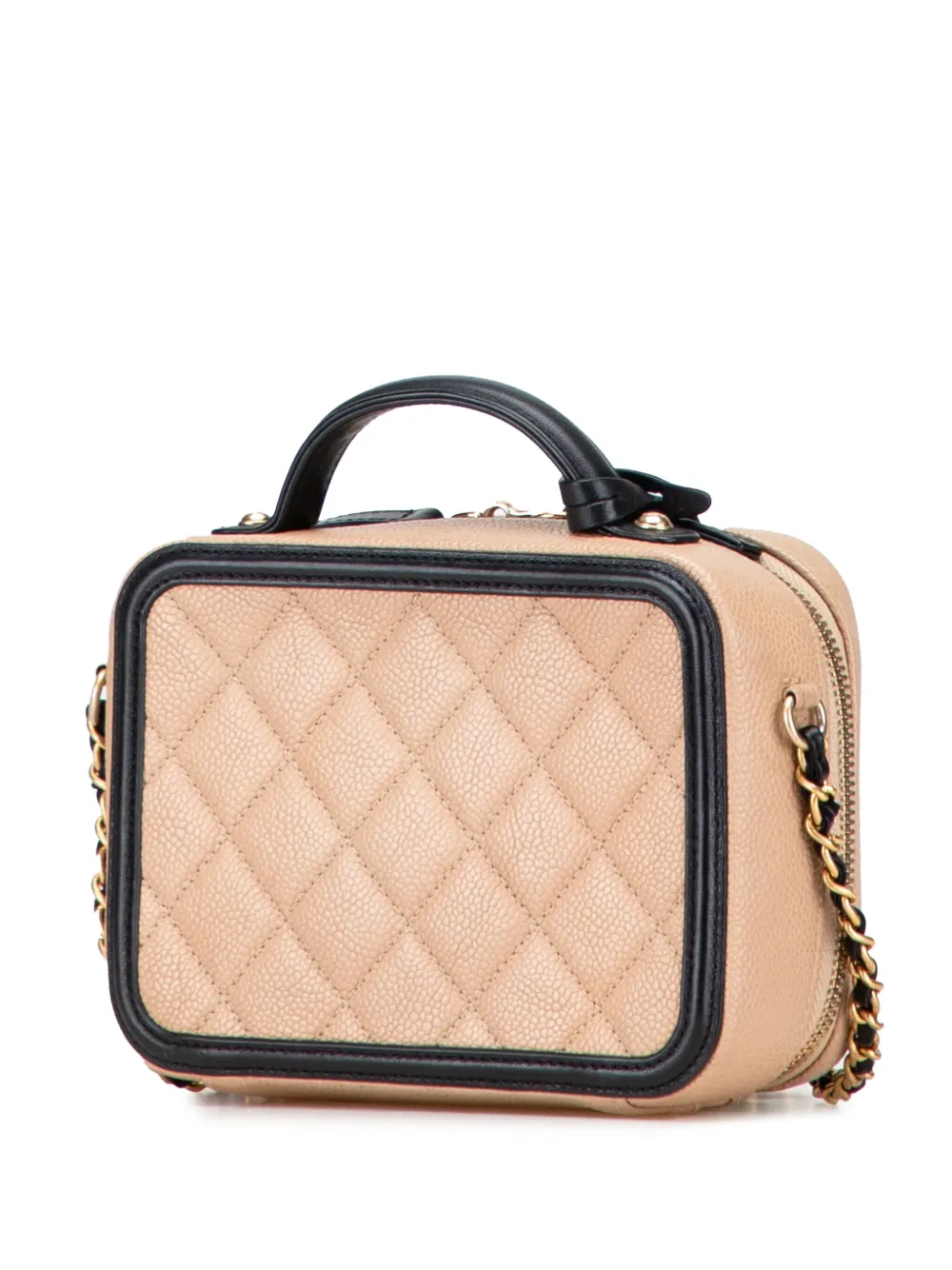 Pre-owned Chanel 2016-2017 Small Caviar Cc Filigree Vanity Case Satchel