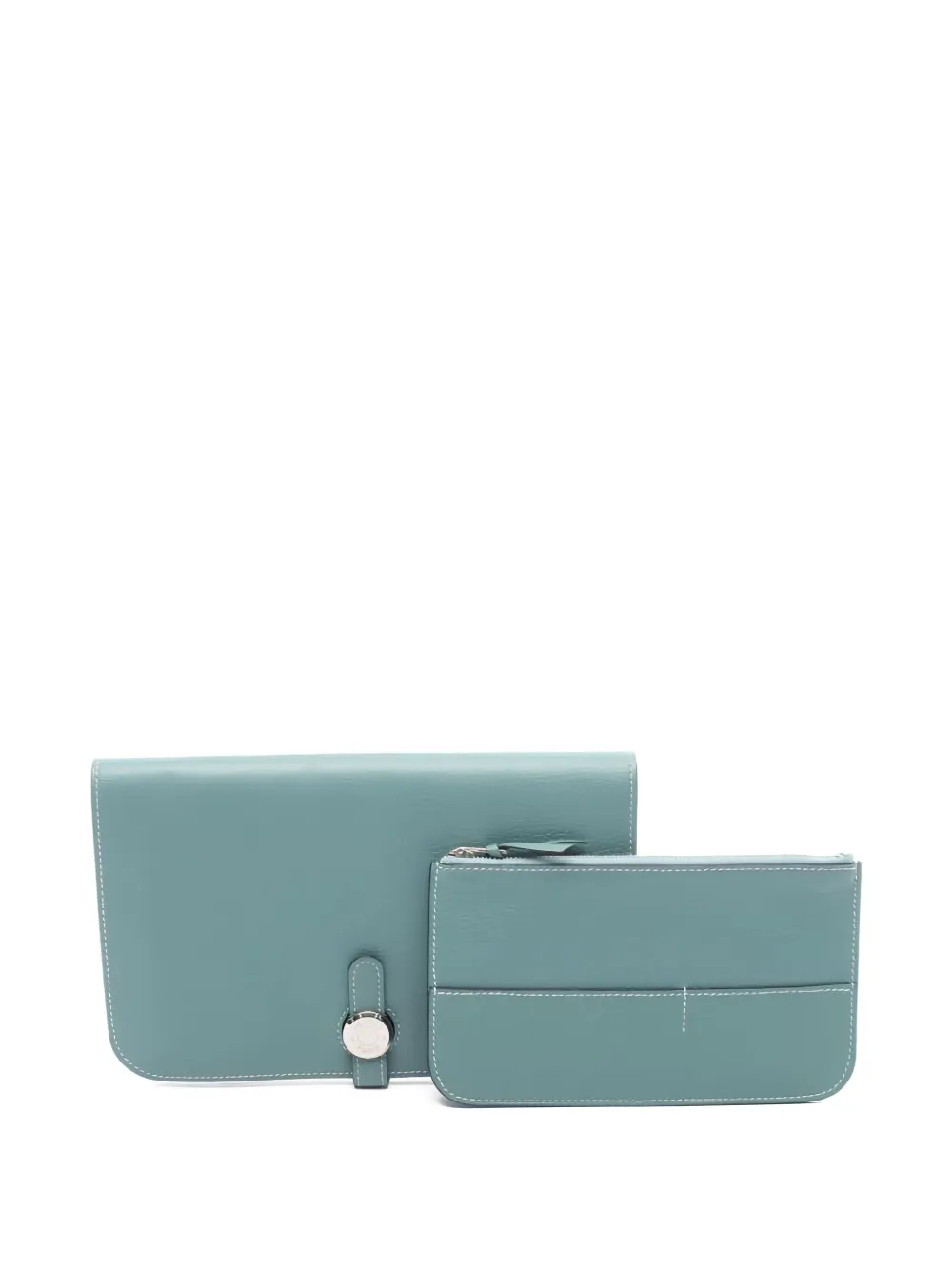 Pre-owned Hermes 2014 Dogon Gm Bi-fold Long Wallet In Blue