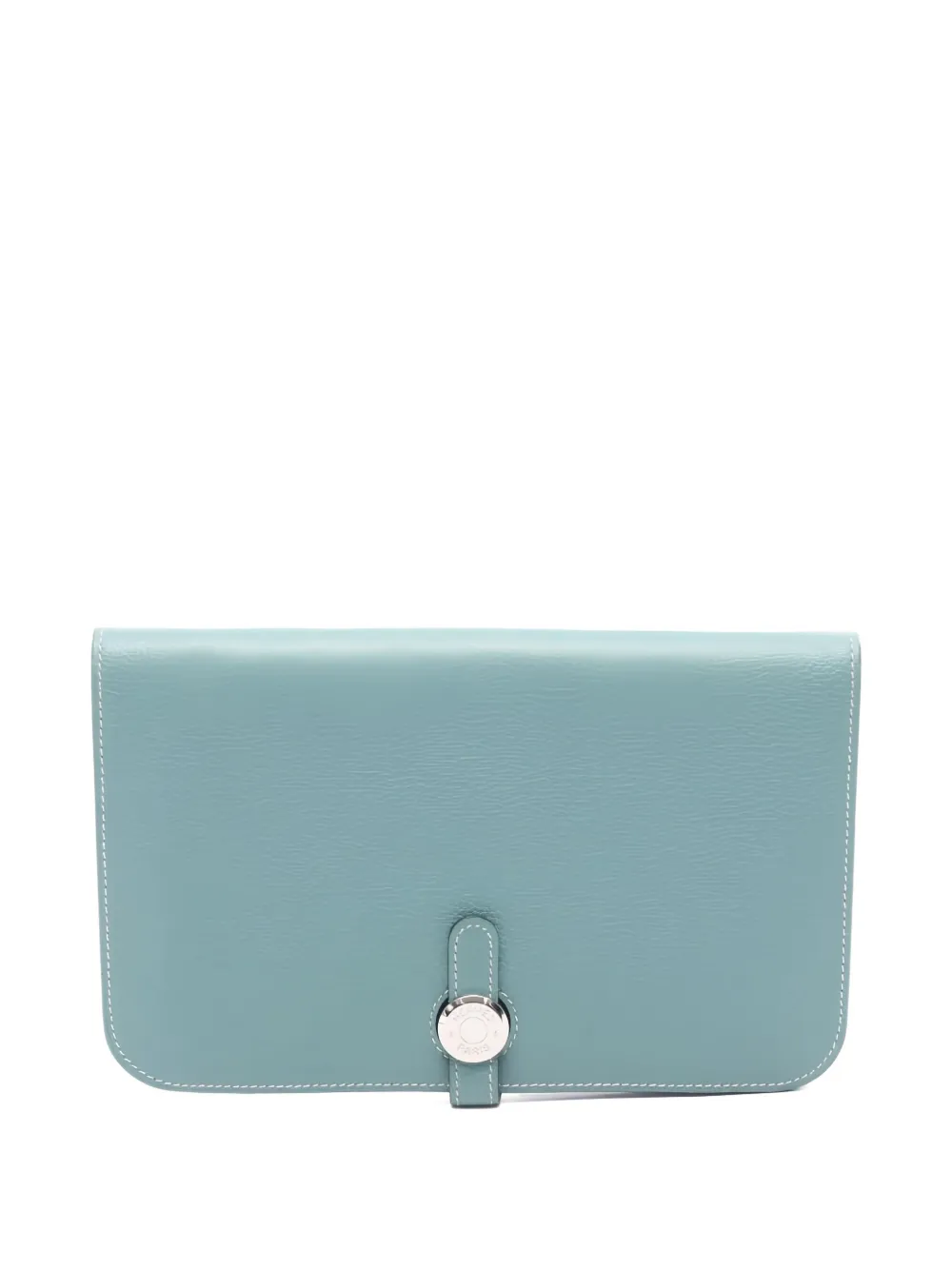 Pre-owned Hermes 2014 Dogon Gm Bi-fold Long Wallet In Blue