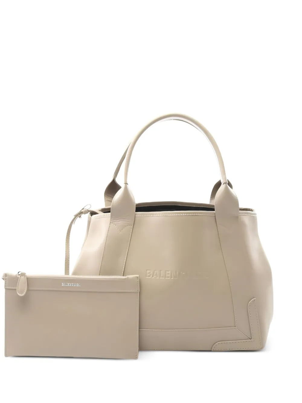 Pre-owned Balenciaga Small Cabas Leather Tote Bag In Neutral