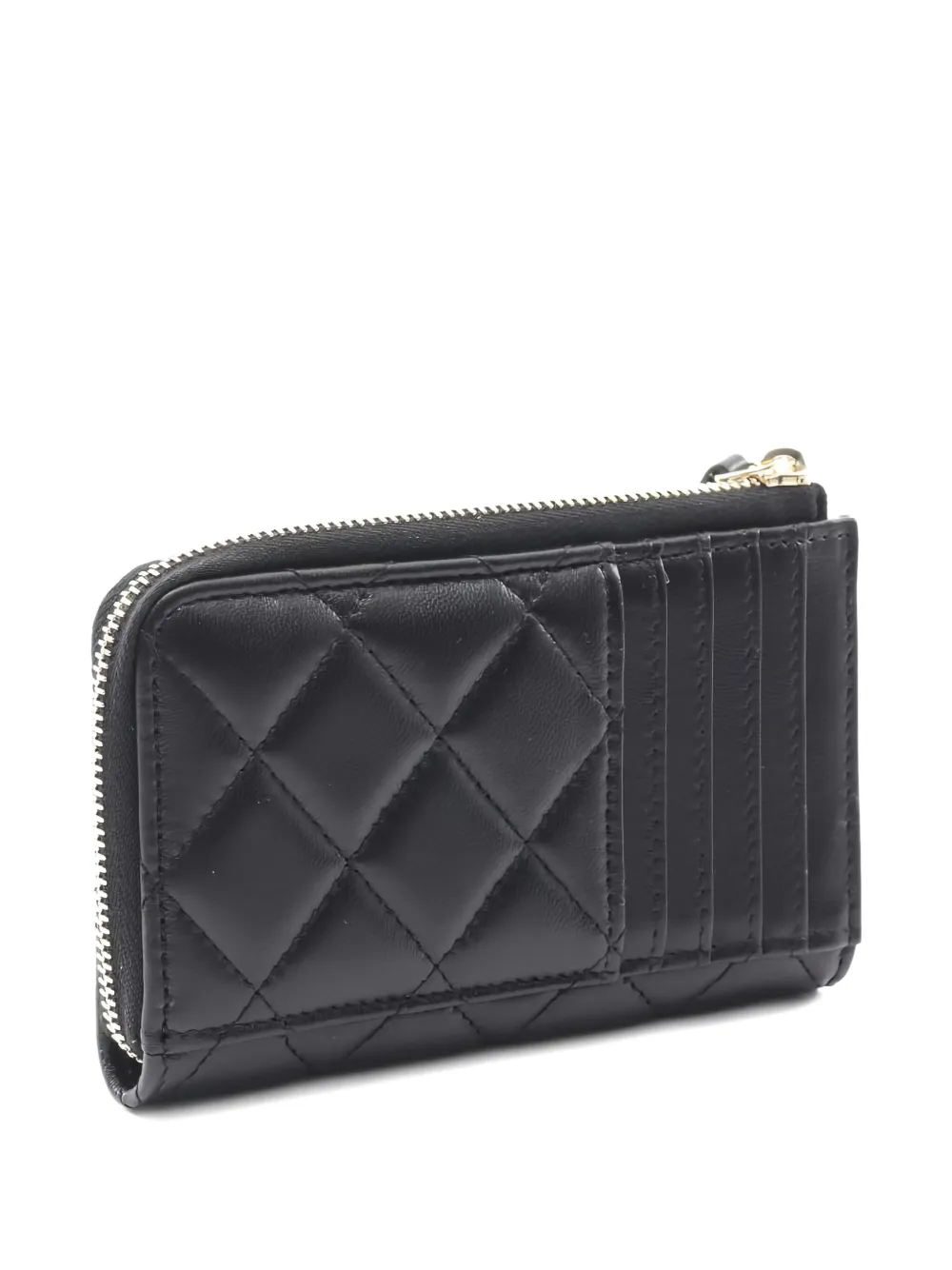 Pre-owned Chanel 2021s Matelassé Pearl-embellished Card Case In Black