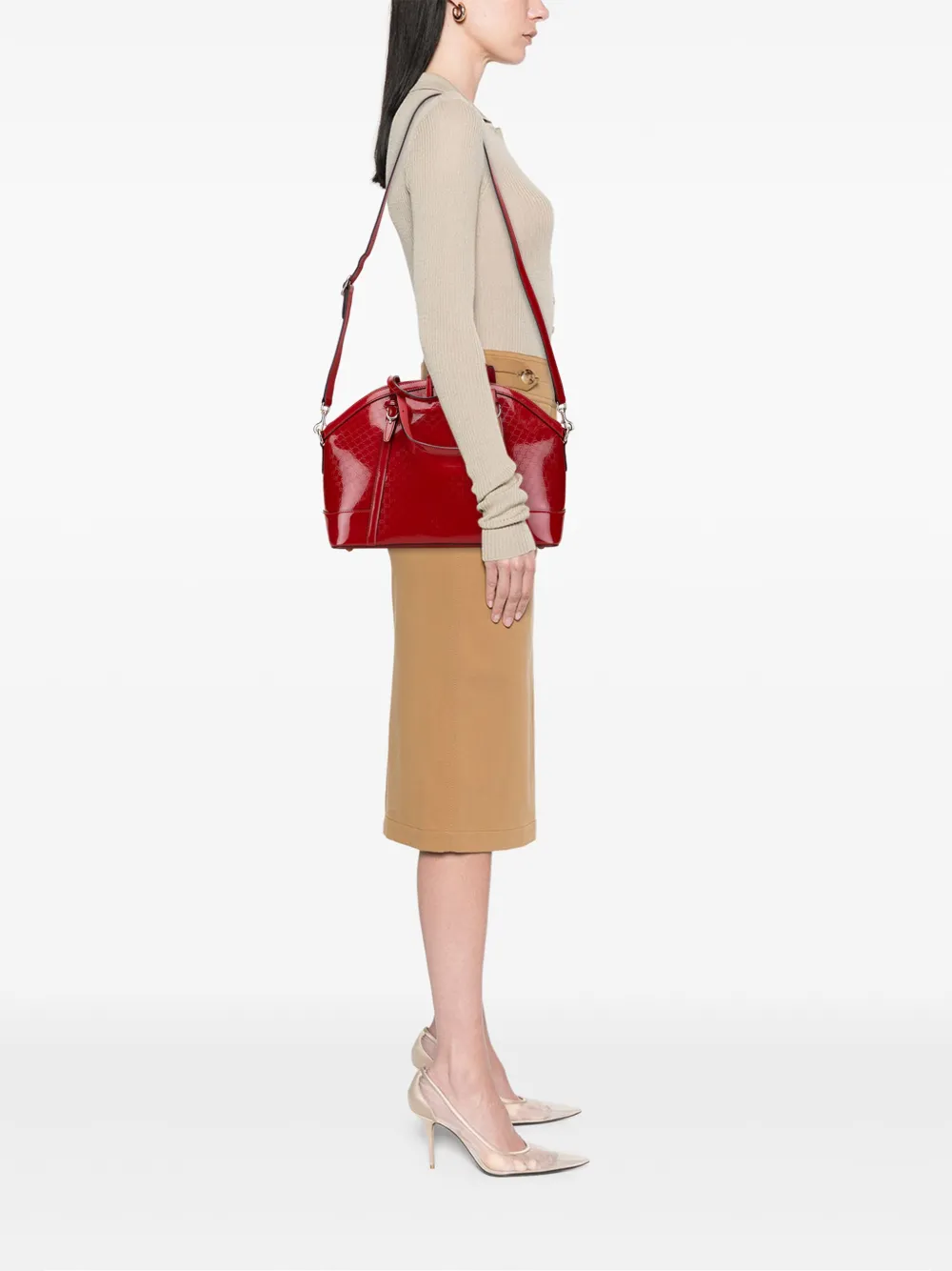 Pre-owned Gucci 2000-2015 Large Microssima Patent Nice Dome Satchel In Red