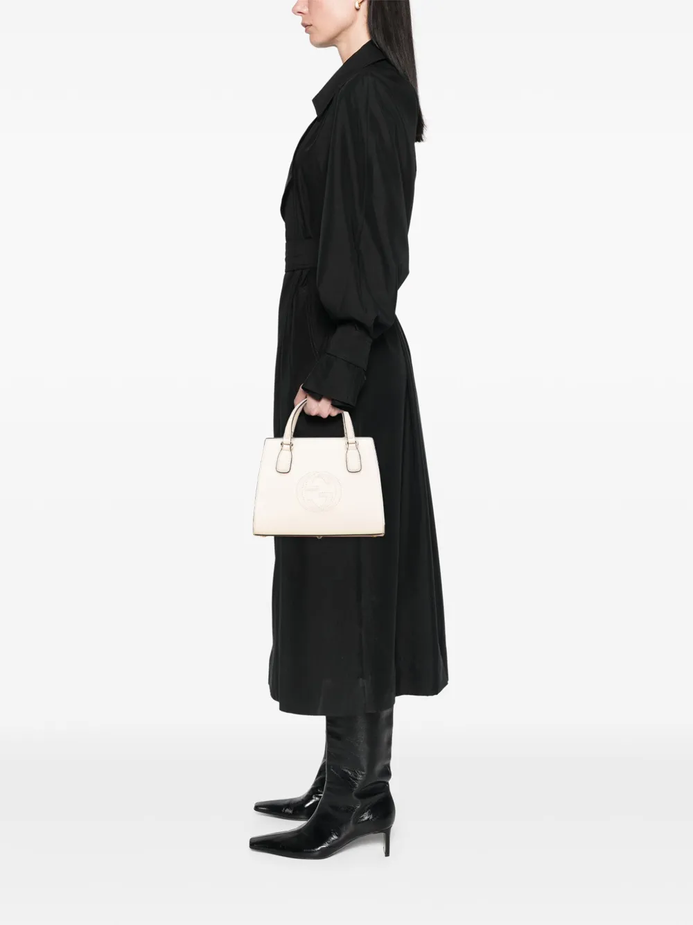 Pre-owned Gucci 2016-2025 Medium Dollar Calf Soho Top Handle Convertible Tote Satchel In White