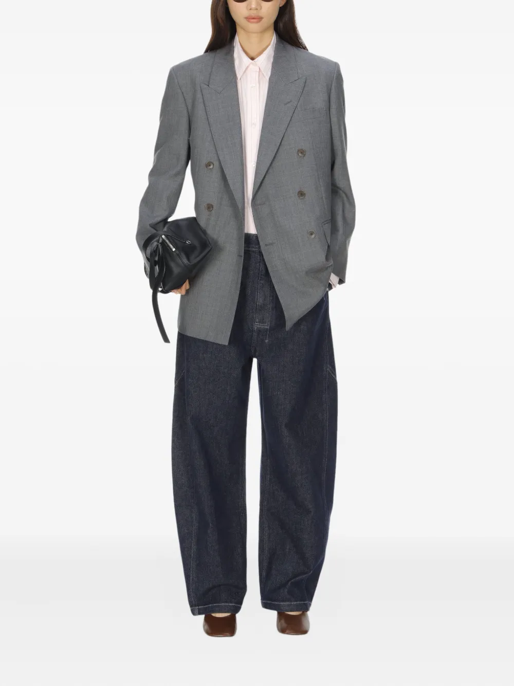 Auralee Double-breasted Blazer In Gray