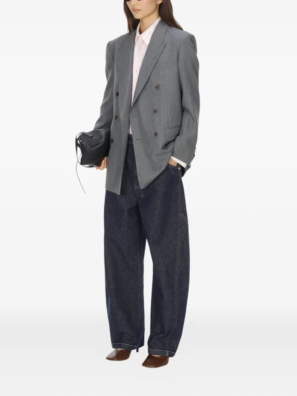 Auralee Double-breasted Blazer In Gray