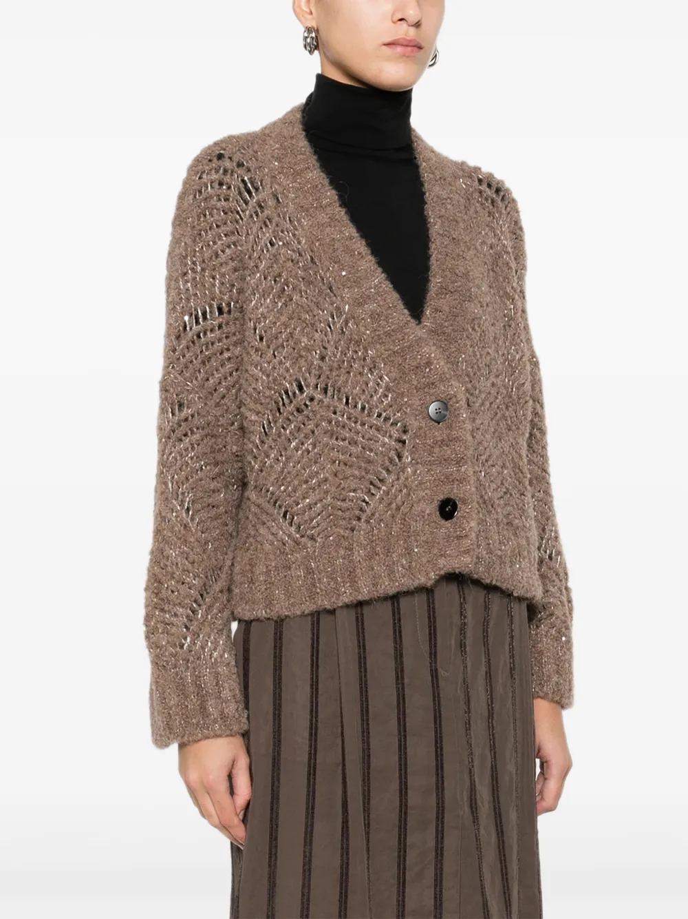 Antonelli Button-up V-neck Cardigan In Brown