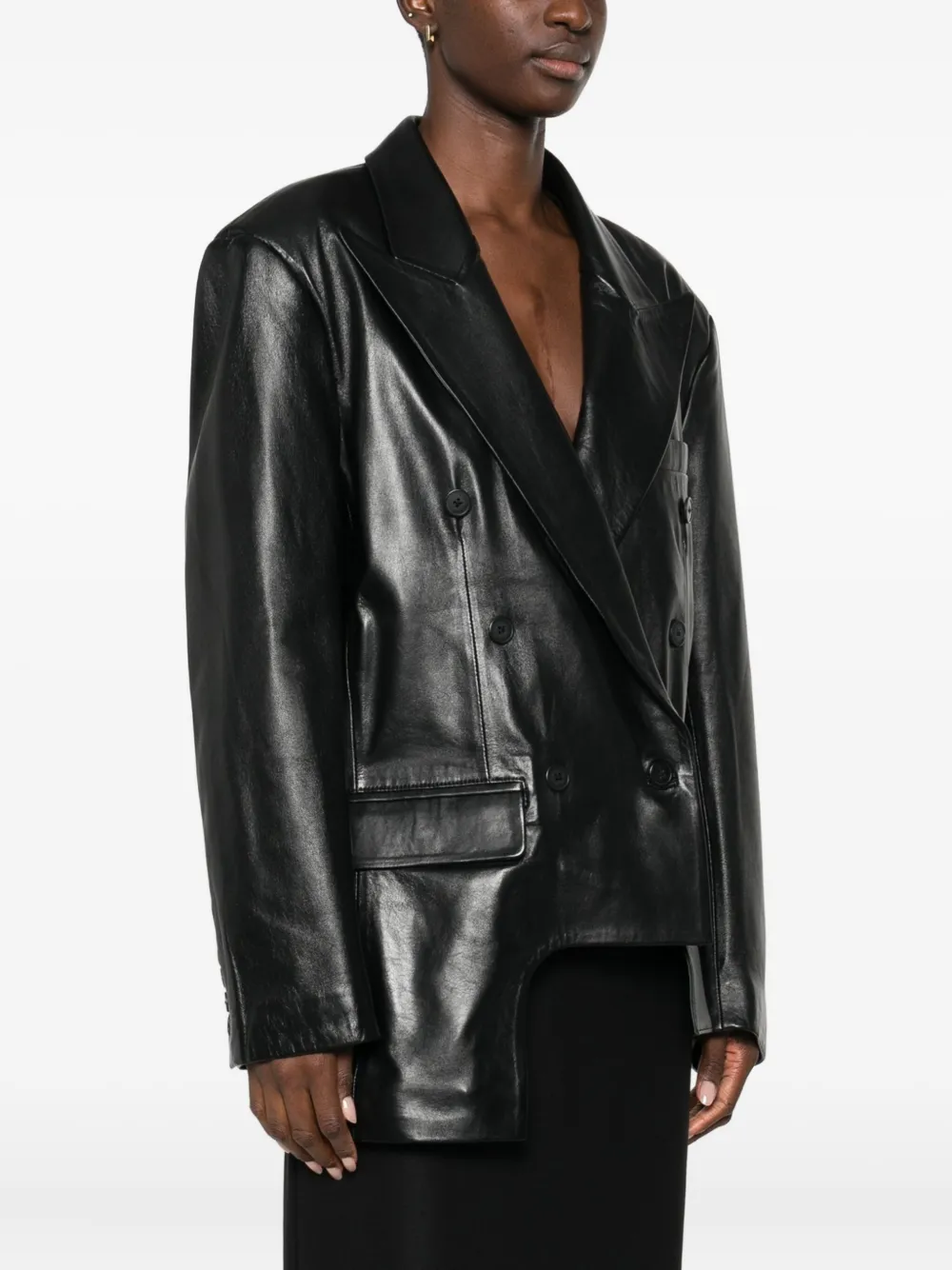  Medeea Asymmetric Leather Jacket - Black 