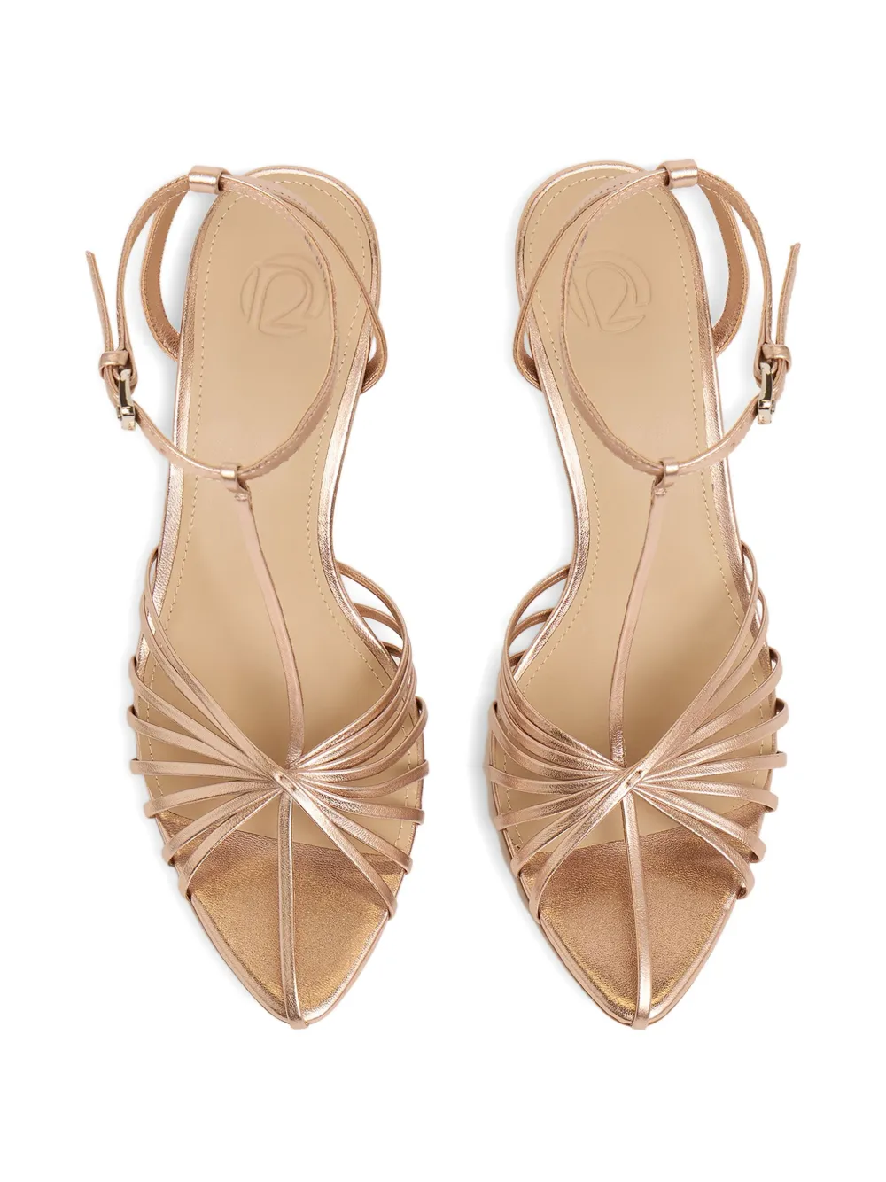 12 STOREEZ 70 mm metallic leren sandalen Beige