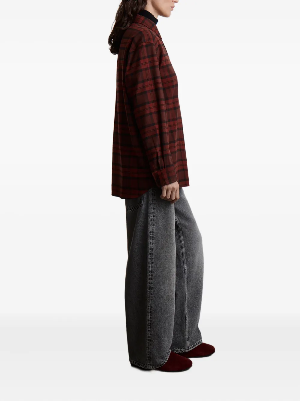 12 STOREEZ Geruit katoenen blouse Bruin