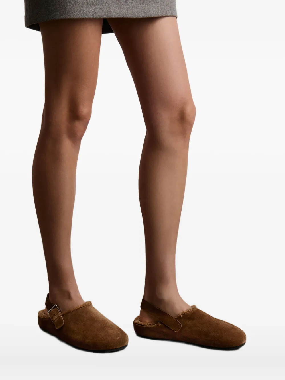 12 Storeez Buckle Shearling Mules In Brown