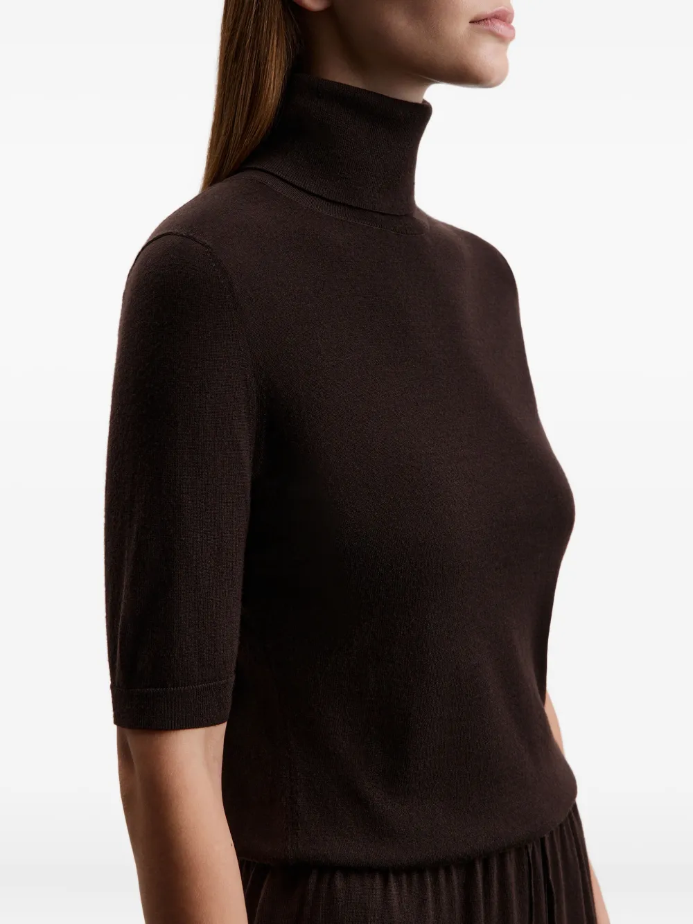 12 Storeez Short-sleeve Turtleneck Top In Brown