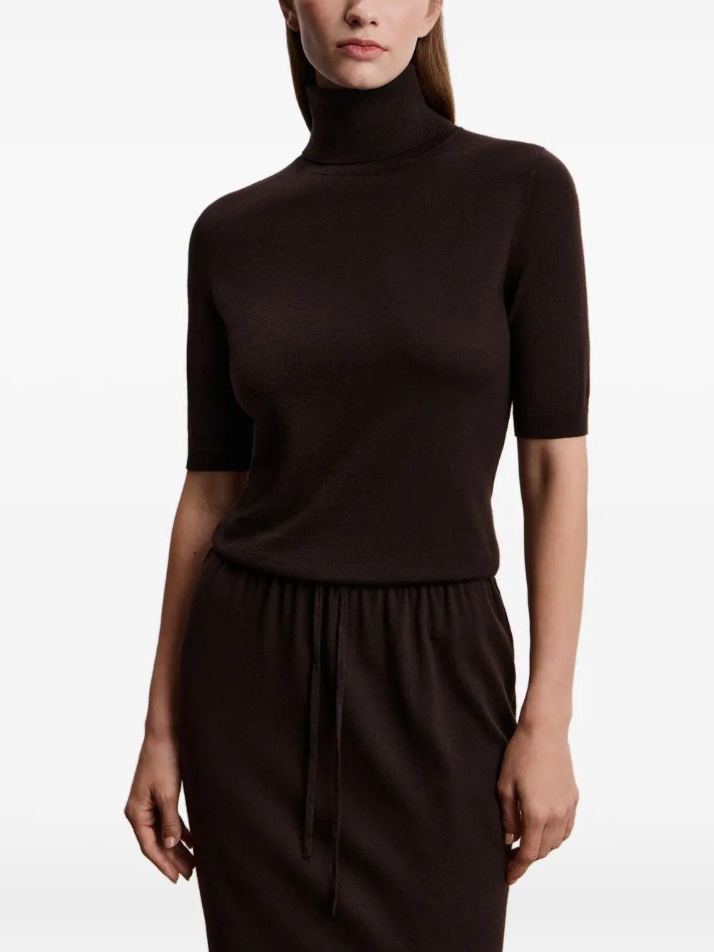 12 Storeez Short-sleeve Turtleneck Top In Brown