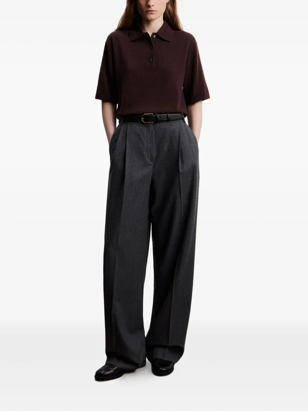 12 Storeez Knitted Polo Top In Brown