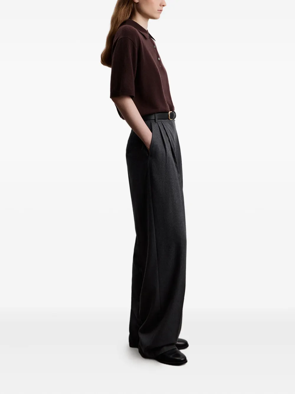 12 Storeez Knitted Polo Top In Brown